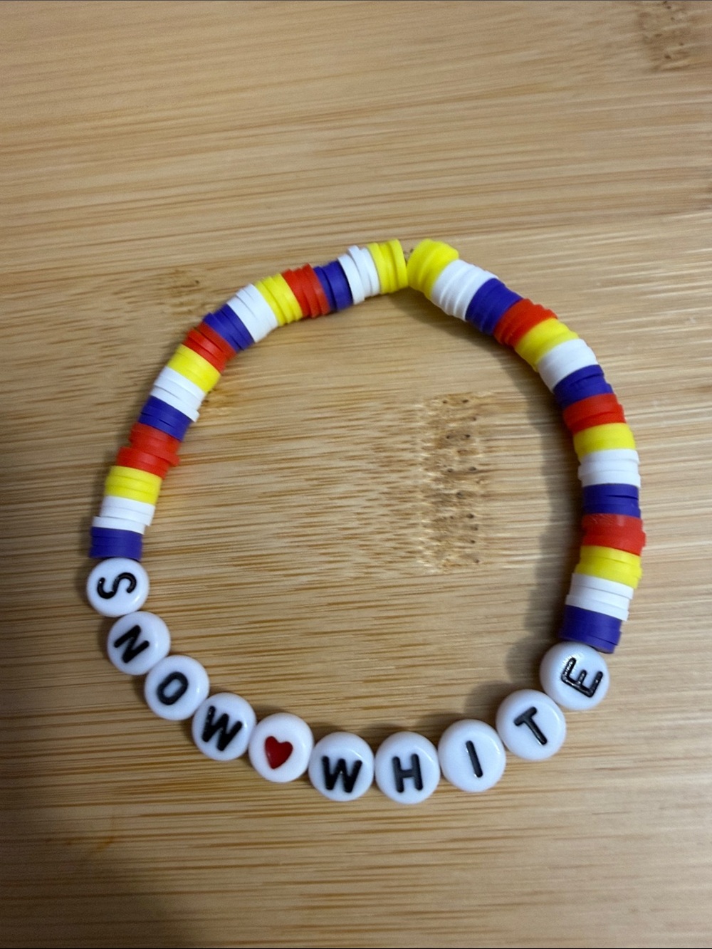 Personalized Kids Beaded Bracelet in White, Red, Yellow & Blue